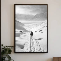 Lone Adventurer Amidst Snowy Peaks Travel Poster PosterGoat