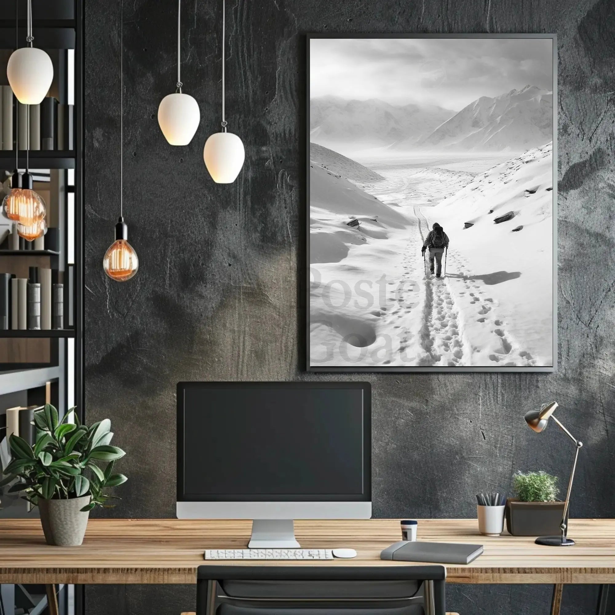 Lone Adventurer Amidst Snowy Peaks Travel Poster PosterGoat