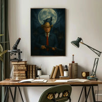 Lone Cowboy President Trump Under Moon Wilderness Artistic Poster PosterGoat
