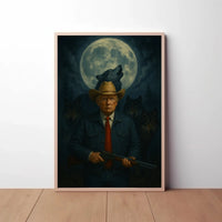 Lone Cowboy President Trump Under Moon Wilderness Artistic Poster PosterGoat