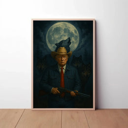 Lone Cowboy President Trump Under Moon Wilderness Artistic Poster PosterGoat