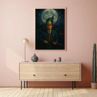 Lone Cowboy President Trump Under Moon Wilderness Artistic Poster PosterGoat