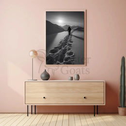 Lone Hiker in Snowy Mountains Travel Poster PosterGoat