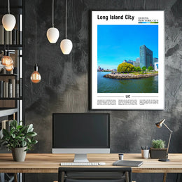 Long Island City Waterfront View Travel Poster PosterGoat