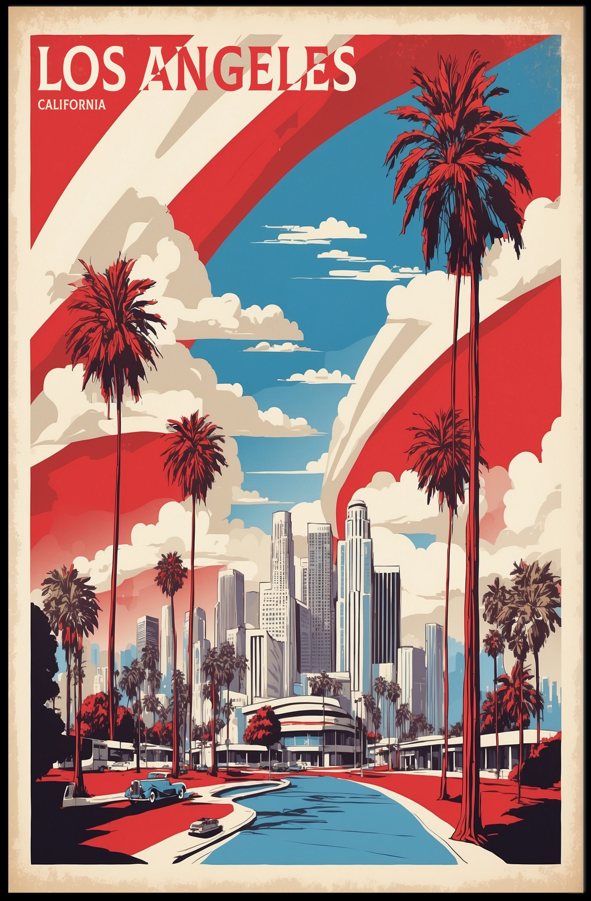 Los Angeles Retro-Modern Urban Cityscape Travel Poster PosterGoat