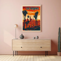 Los Angeles Skyline at Sunset Travel Poster PosterGoat
