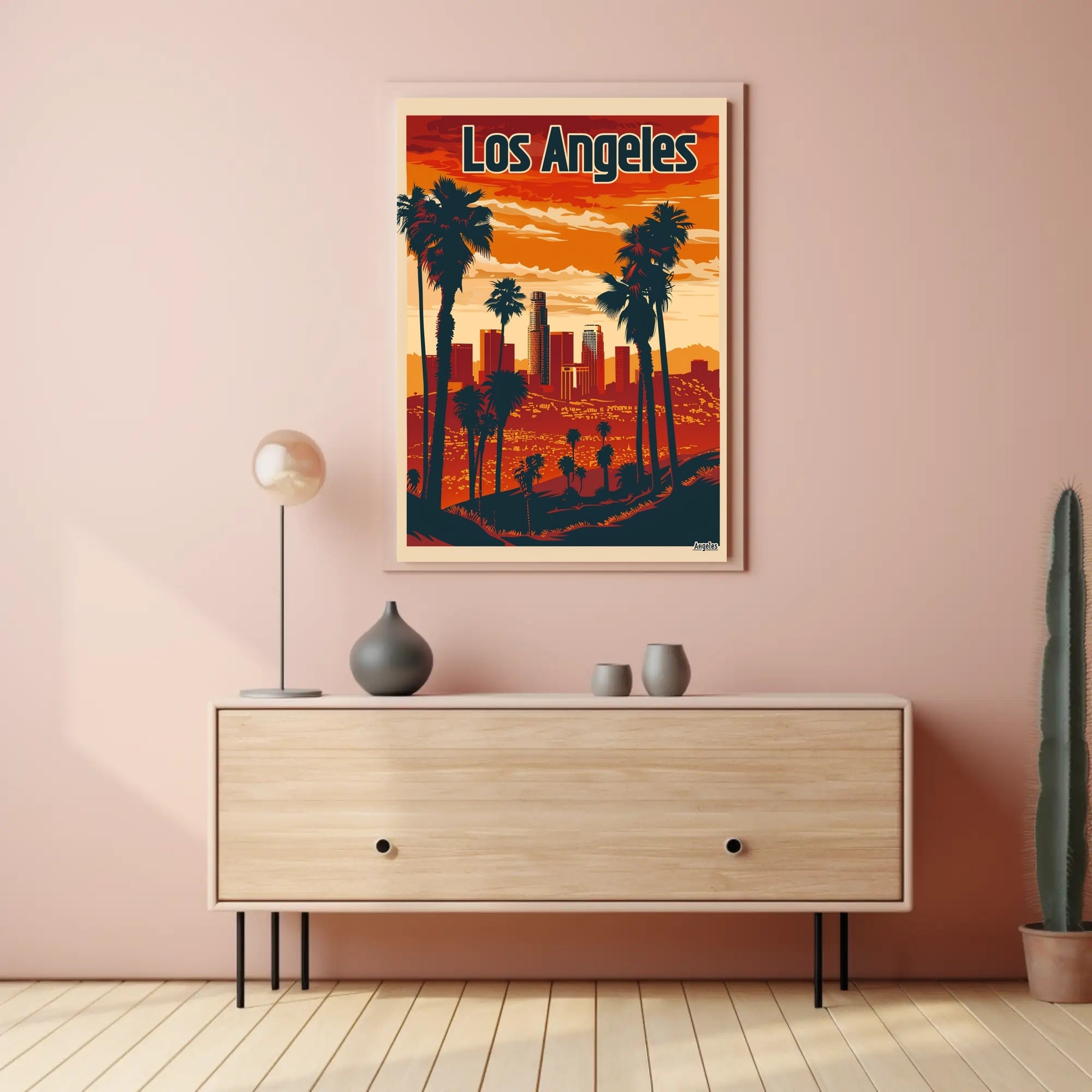 Los Angeles Skyline at Sunset Travel Poster PosterGoat