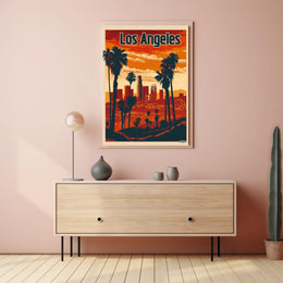 Los Angeles Skyline at Sunset Travel Poster PosterGoat