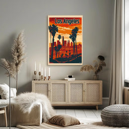 Los Angeles Skyline at Sunset Travel Poster PosterGoat