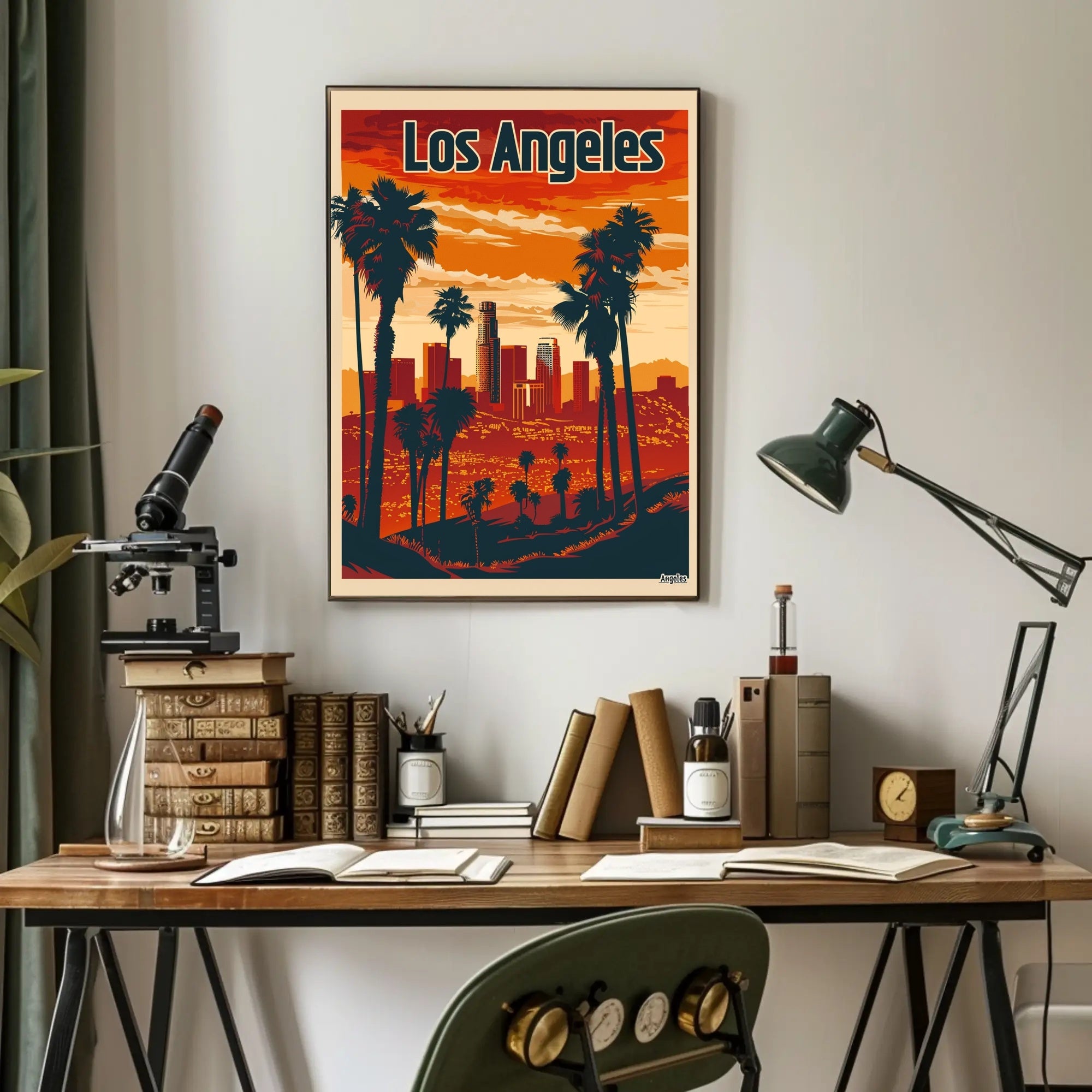 Los Angeles Skyline at Sunset Travel Poster PosterGoat