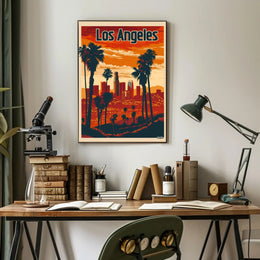 Los Angeles Skyline at Sunset Travel Poster PosterGoat