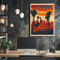 Los Angeles Skyline at Sunset Travel Poster PosterGoat