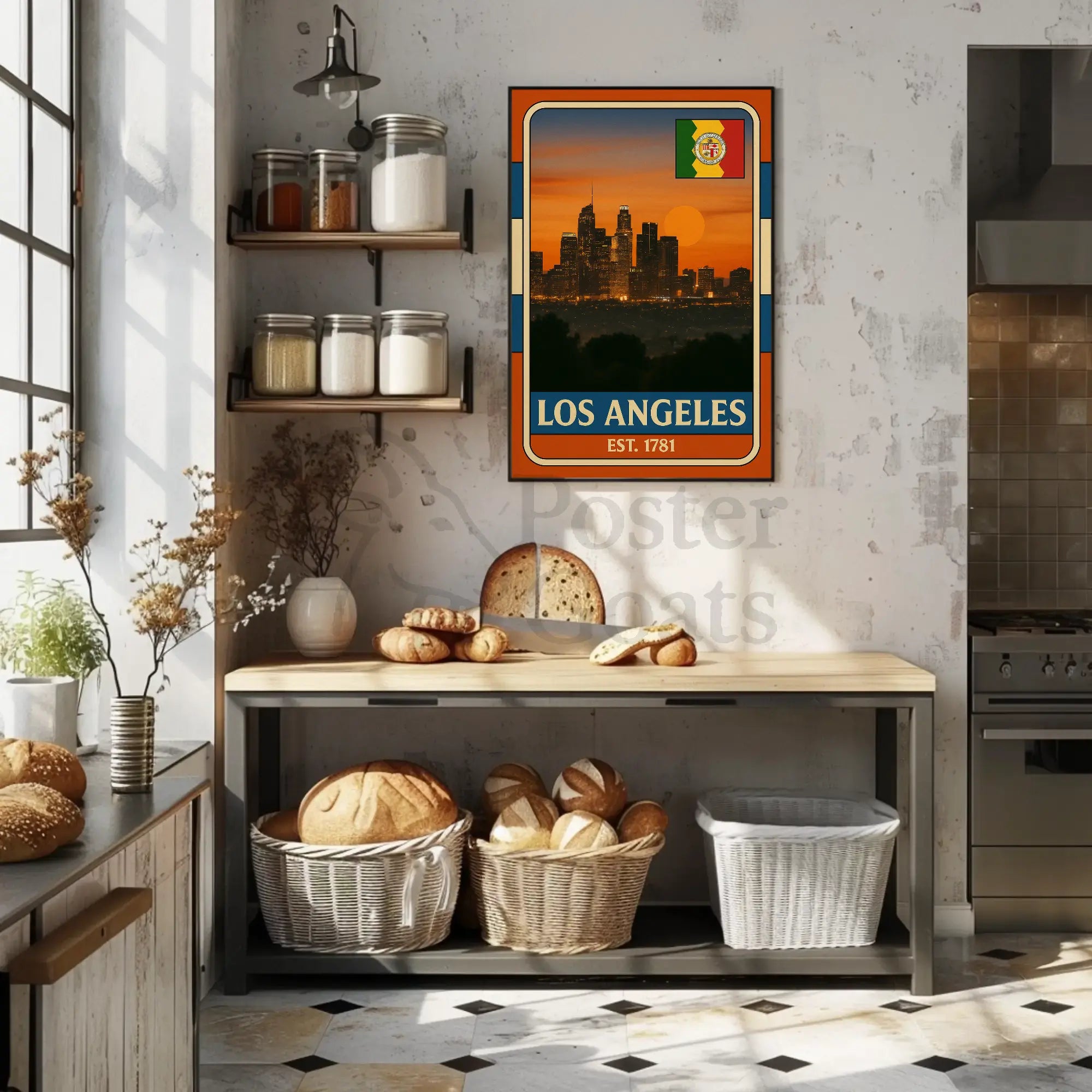 Los Angeles Sunset Retro Vintage Travel Poster PosterGoat