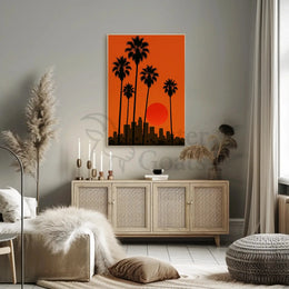 Los Angeles Sunset Silhouette Travel Poster PosterGoat