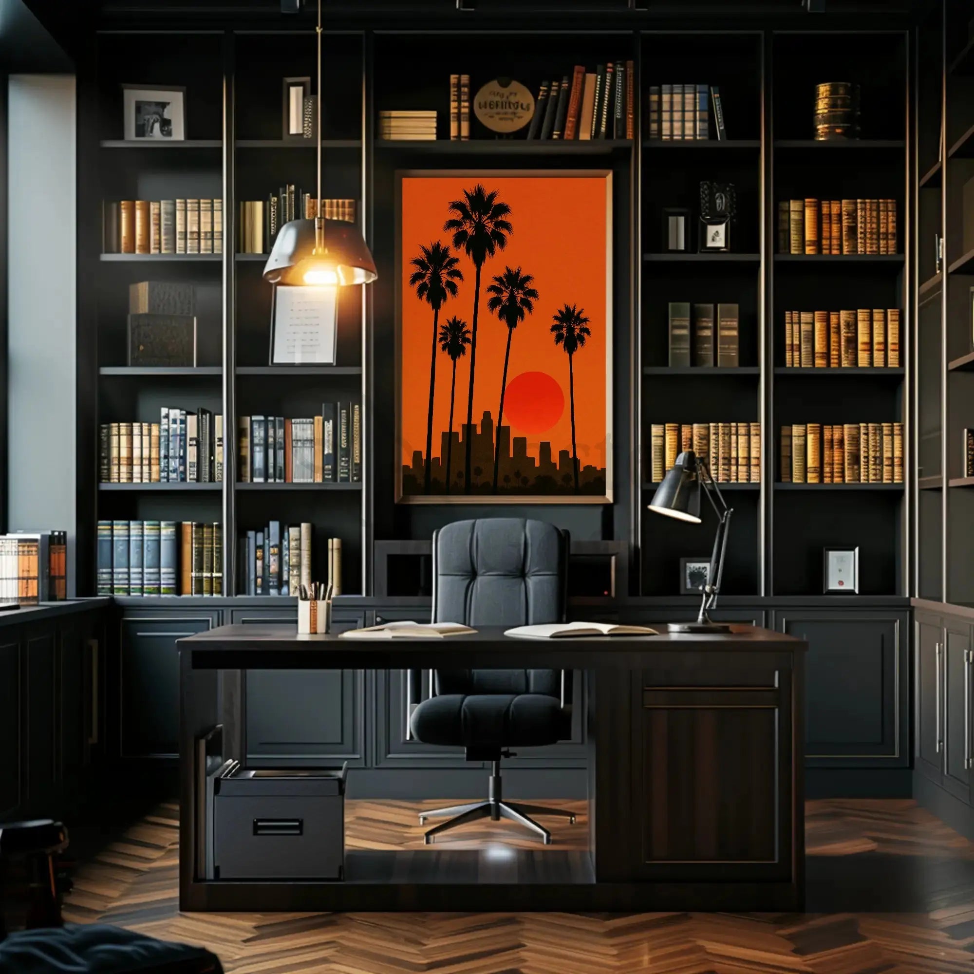 Los Angeles Sunset Silhouette Travel Poster PosterGoat