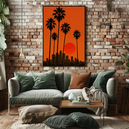 Los Angeles Sunset Silhouette Travel Poster PosterGoat
