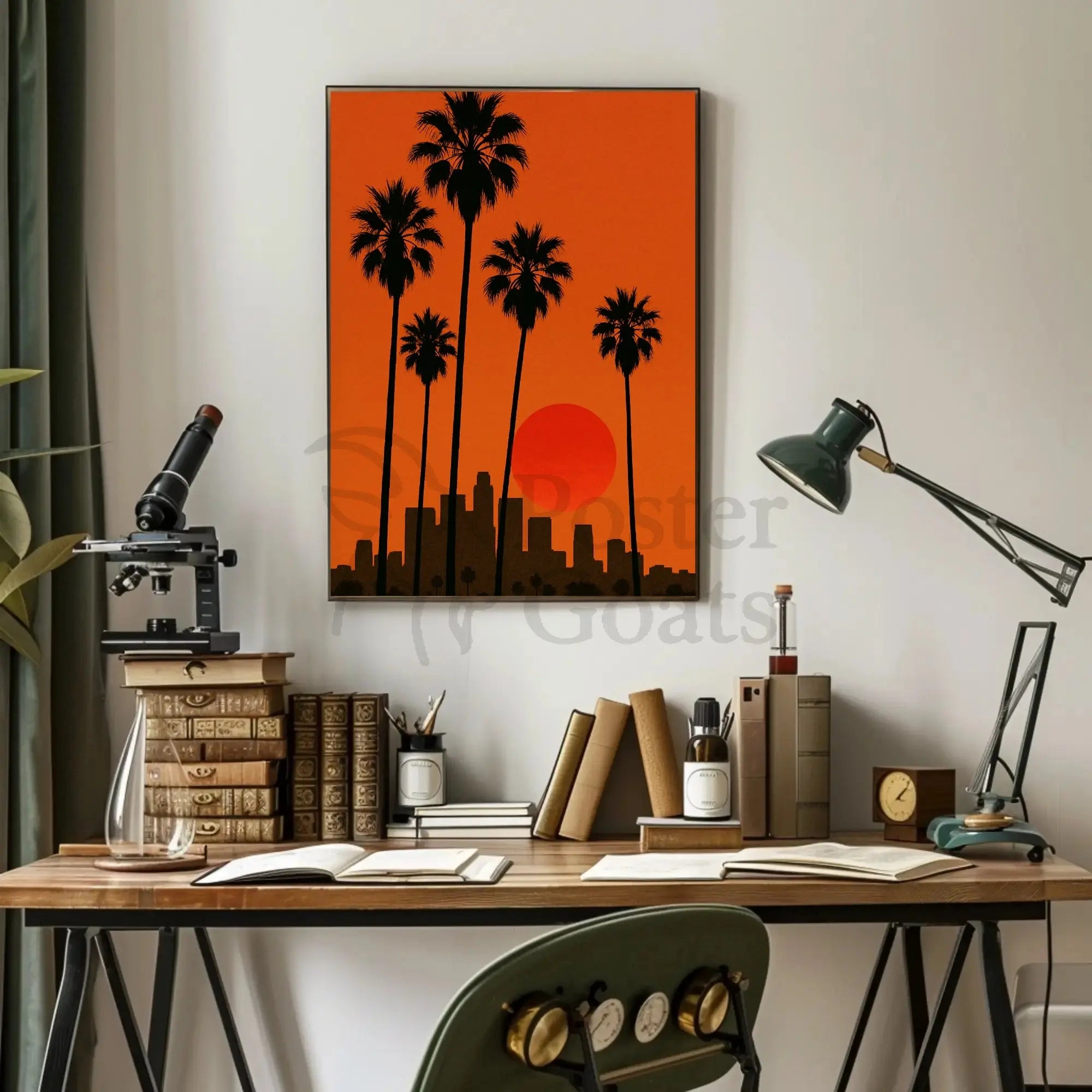 Los Angeles Sunset Silhouette Travel Poster PosterGoat