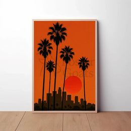 Los Angeles Sunset Silhouette Travel Poster PosterGoat