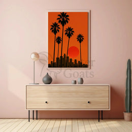Los Angeles Sunset Silhouette Travel Poster PosterGoat