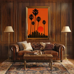 Los Angeles Sunset Silhouette Travel Poster PosterGoat