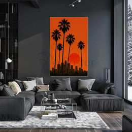 Los Angeles Sunset Silhouette Travel Poster PosterGoat