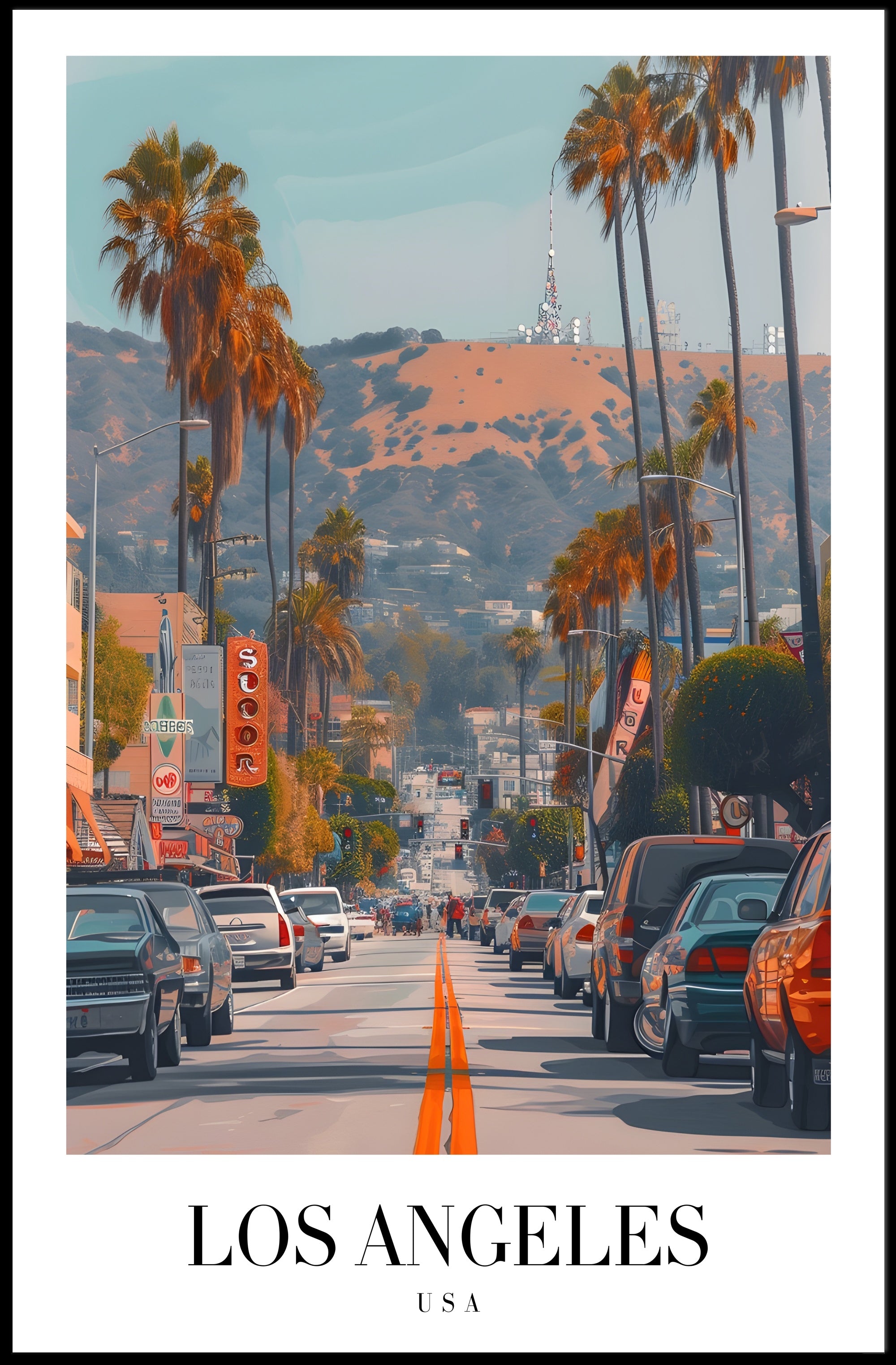 Los Angeles Vibrant City View in Urban or Cityscape Poster PosterGoat