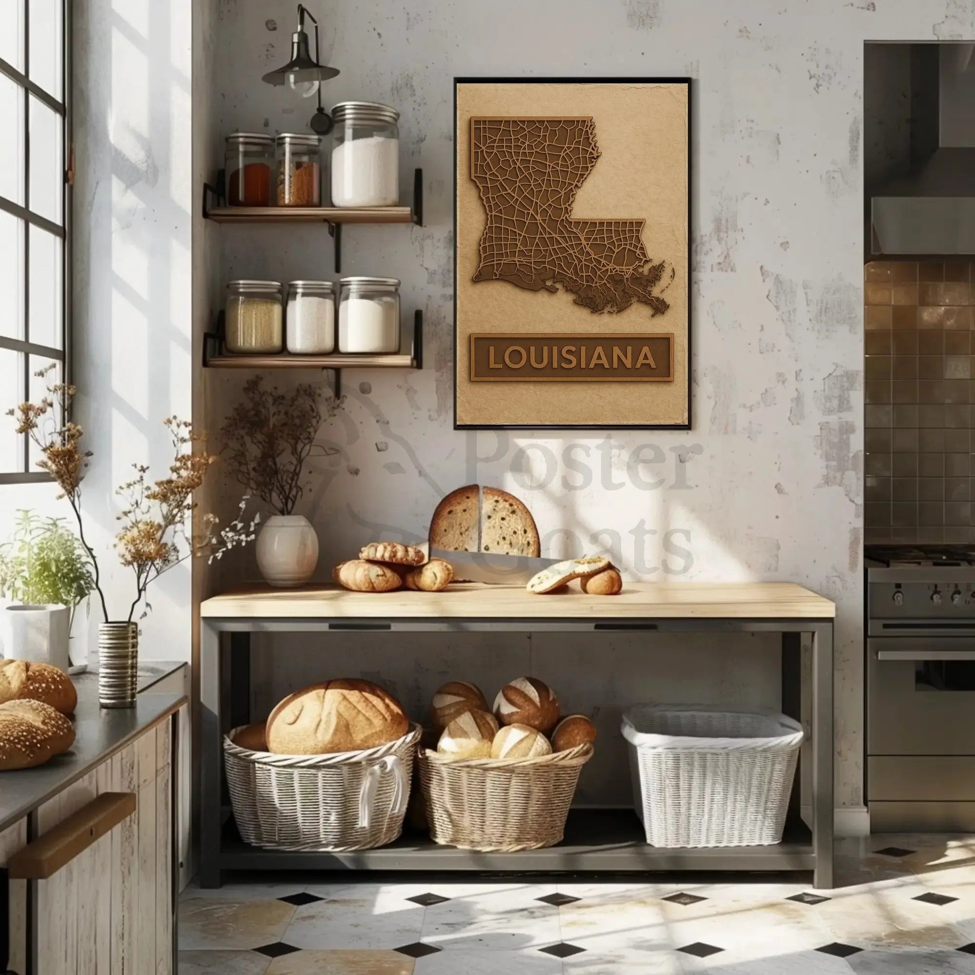 Louisiana Map Vintage Design Travel Poster PosterGoat