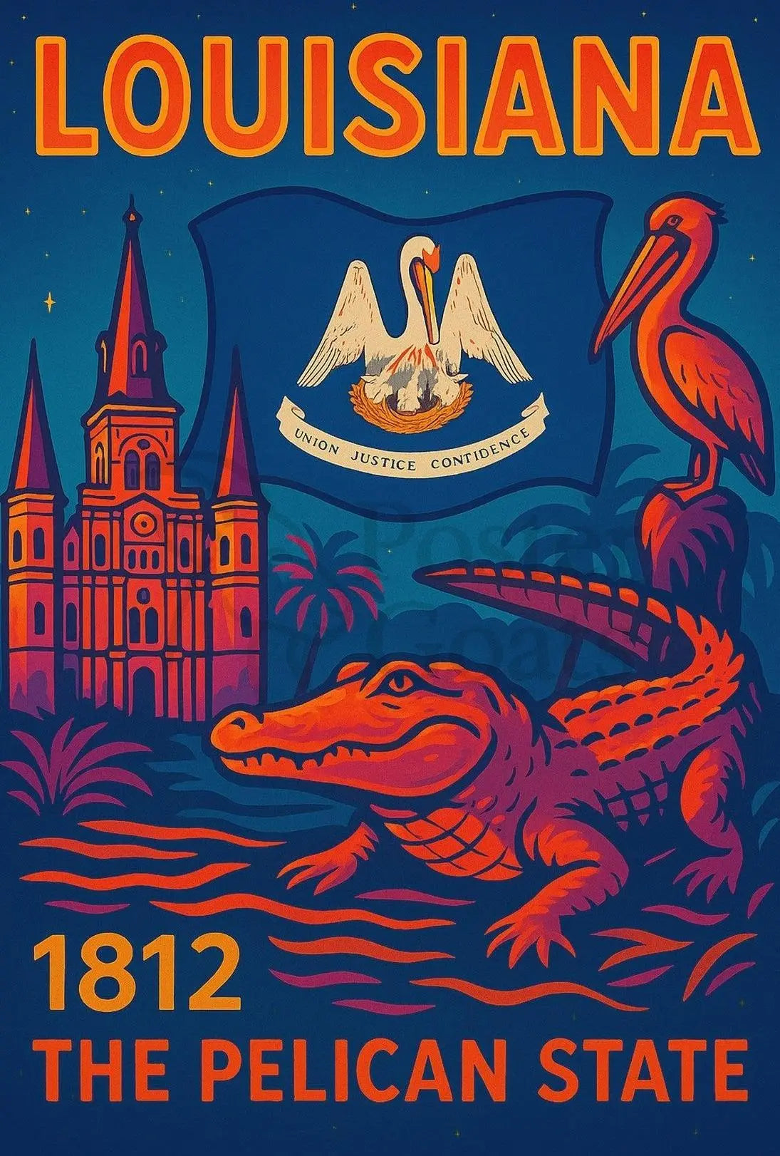 Louisiana Pelican State Vintage Cultural or Heritage Poster PosterGoat