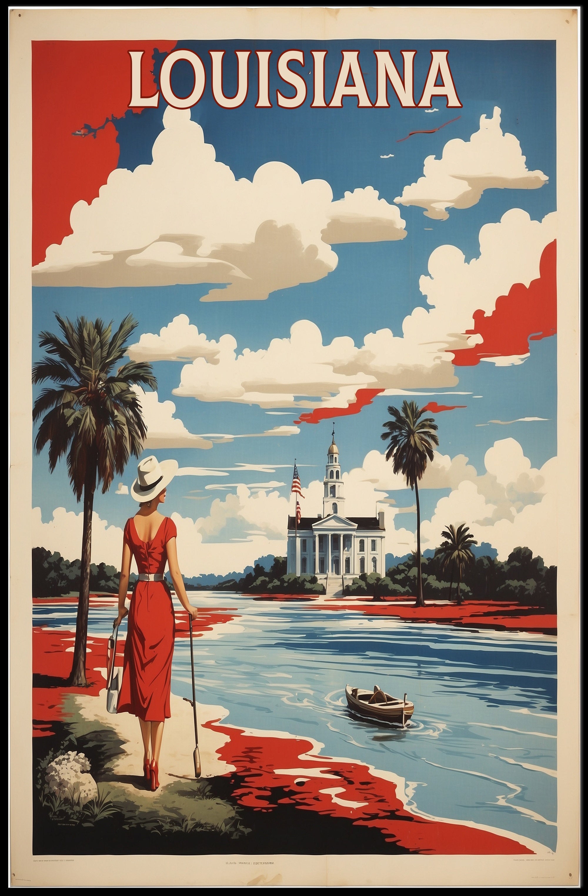 Louisiana Riverside View Vintage Travel Poster PosterGoat