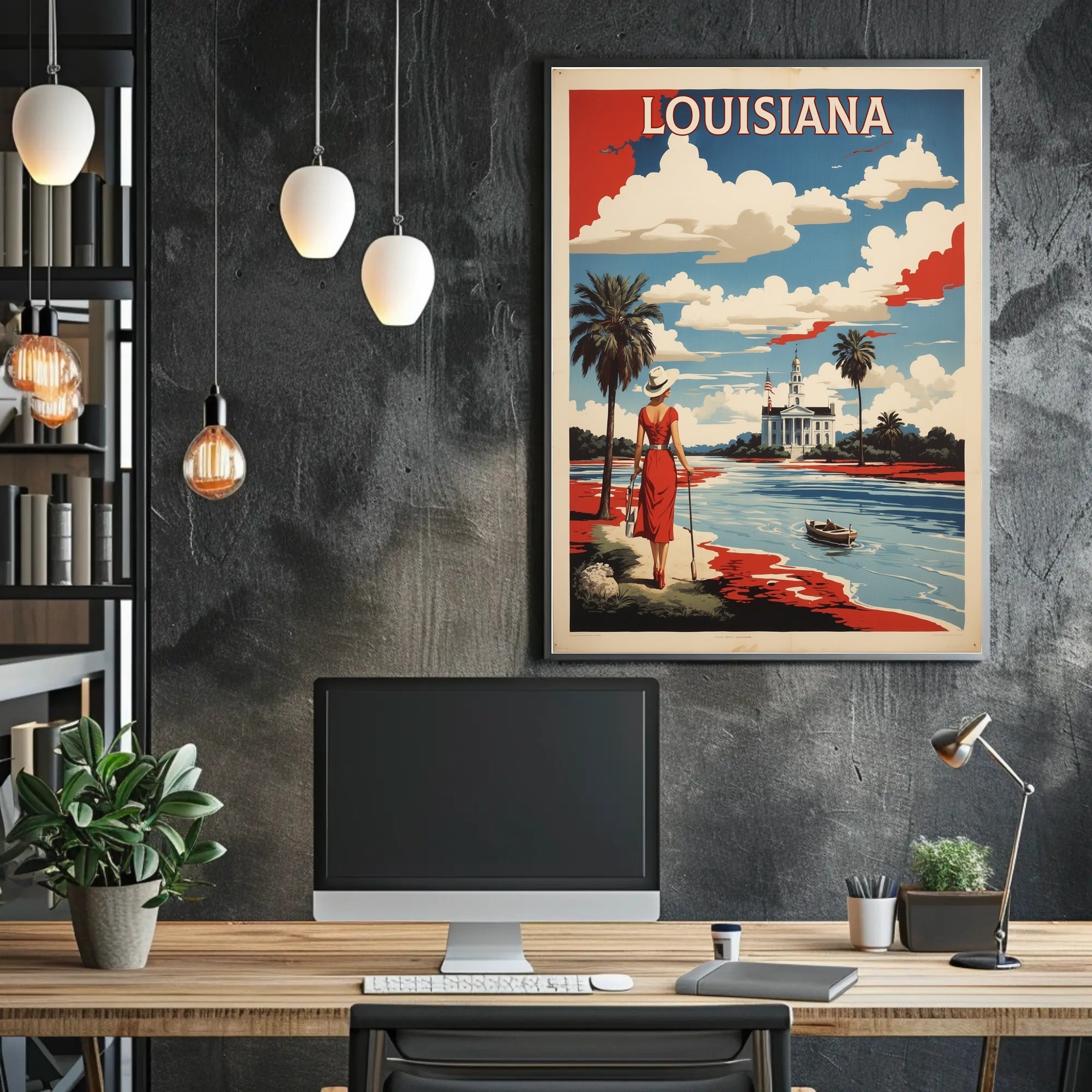 Louisiana Riverside View Vintage Travel Poster PosterGoat
