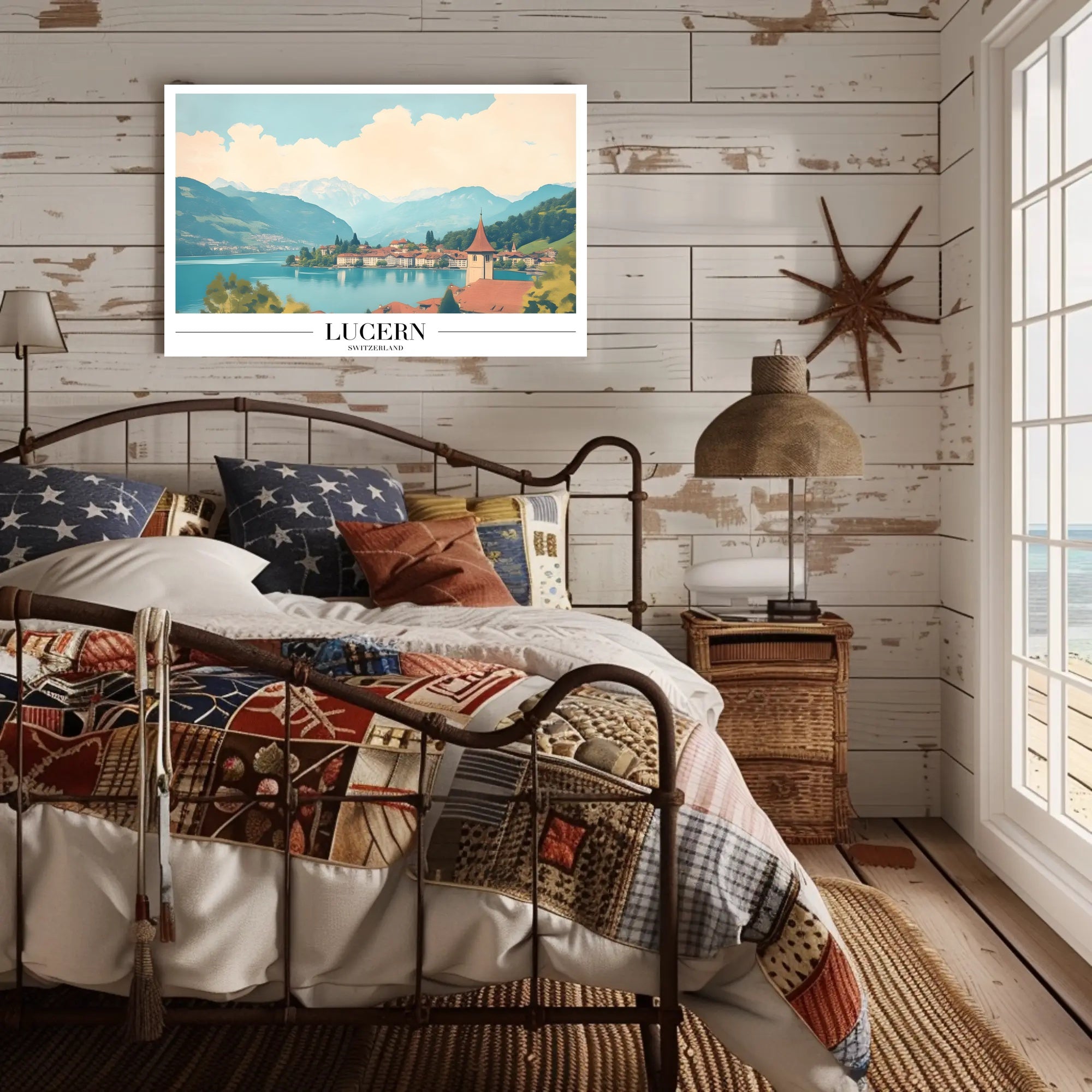 Lucerne Switzerland Scenic Lakeside Vintage Travel Poster PosterGoat