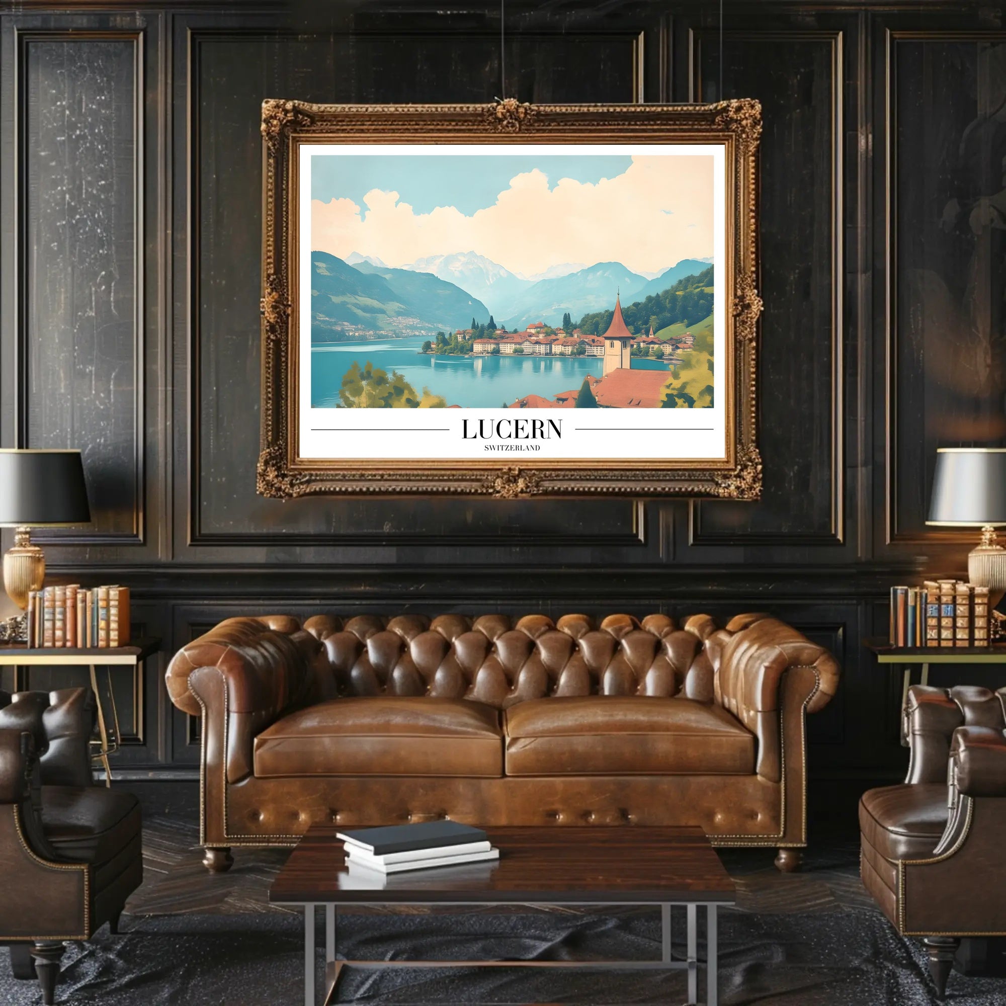 Lucerne Switzerland Scenic Lakeside Vintage Travel Poster PosterGoat