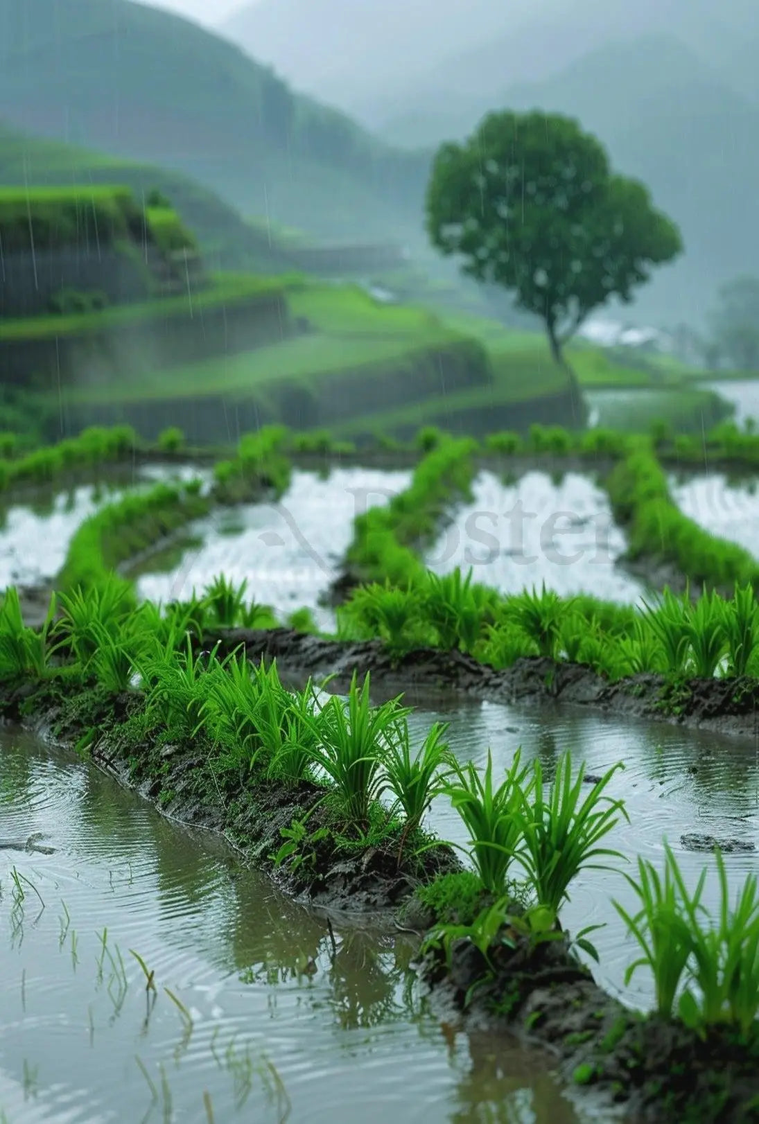 Lush Green Terraced Rice Fields Travel Poster PosterGoat