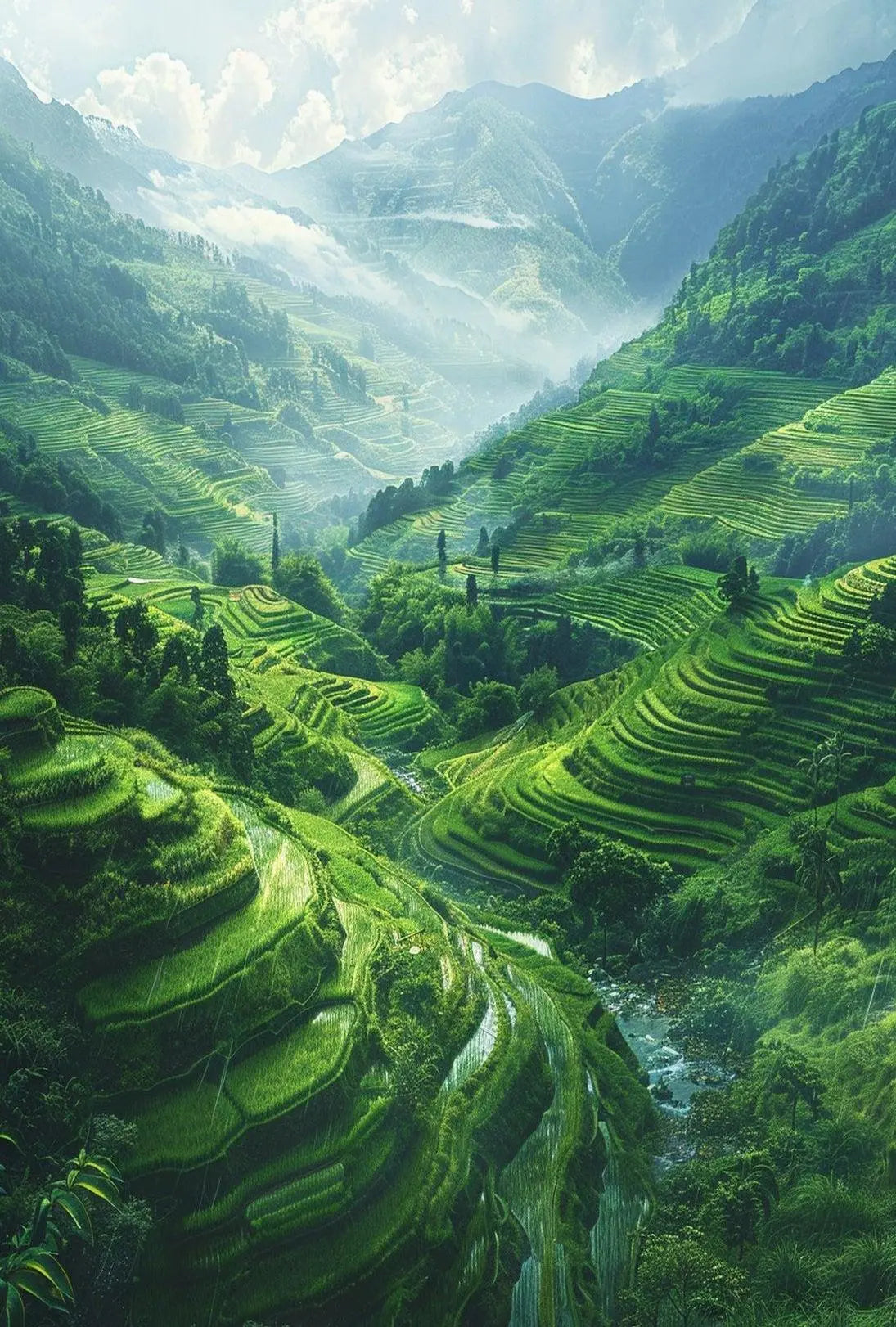 Lush Terraced Rice Fields Landscape Poster - Cultural Heritage Poster PosterGoat