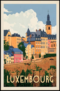 Luxembourg Cityscape Vintage Travel Art Poster PosterGoat