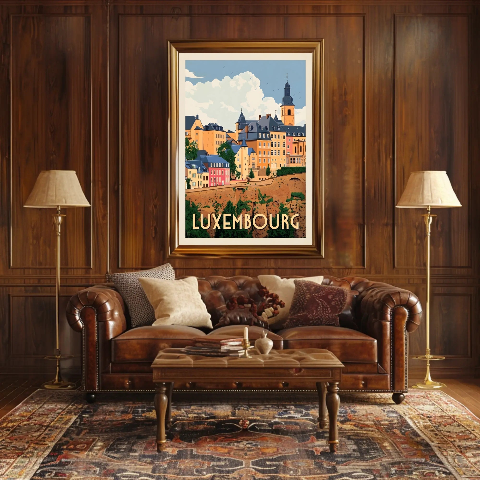 Luxembourg Cityscape Vintage Travel Art Poster PosterGoat