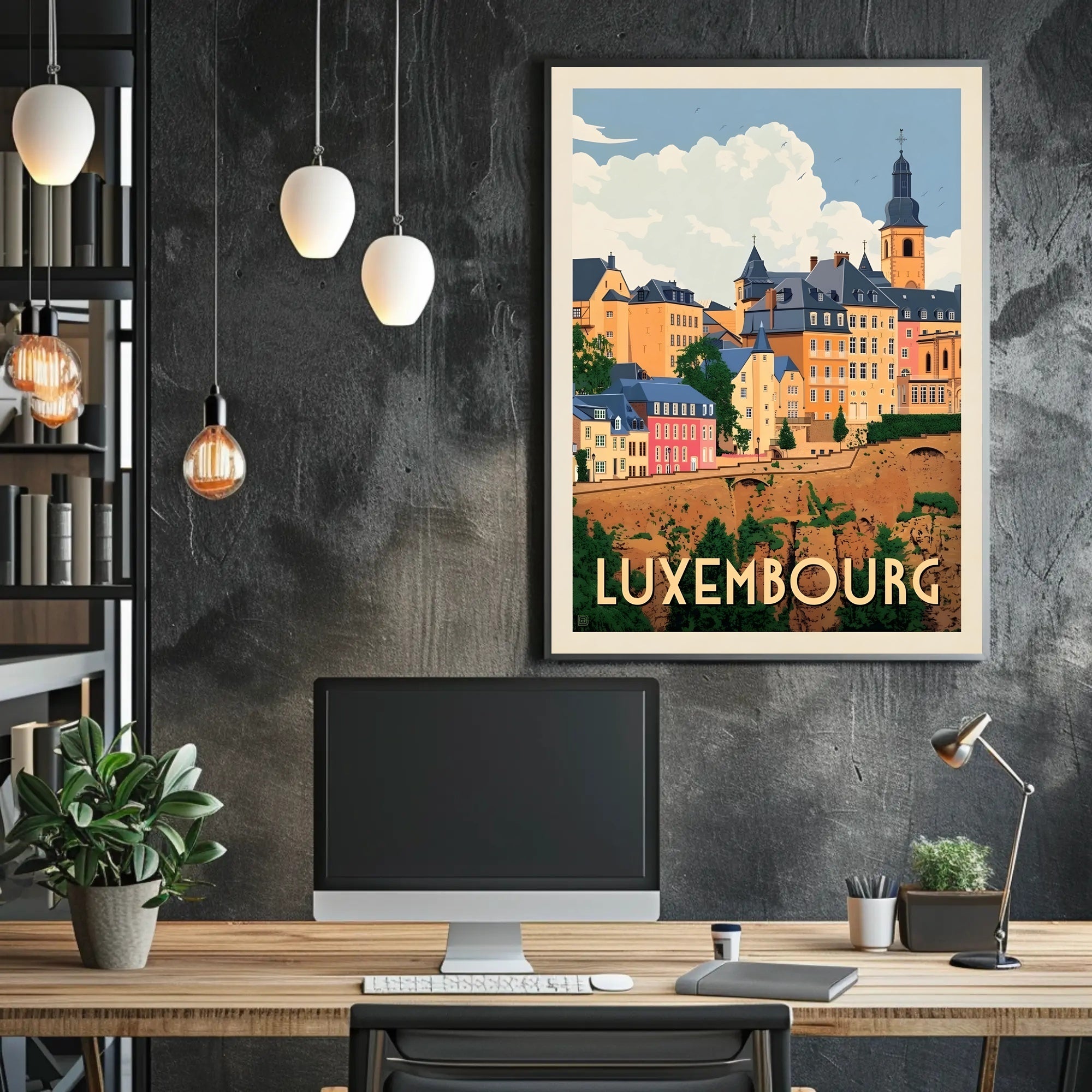 Luxembourg Cityscape Vintage Travel Art Poster PosterGoat