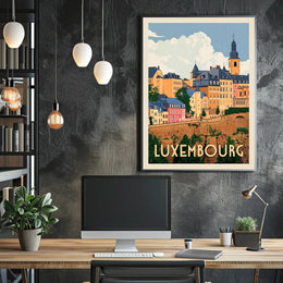 Luxembourg Cityscape Vintage Travel Art Poster PosterGoat
