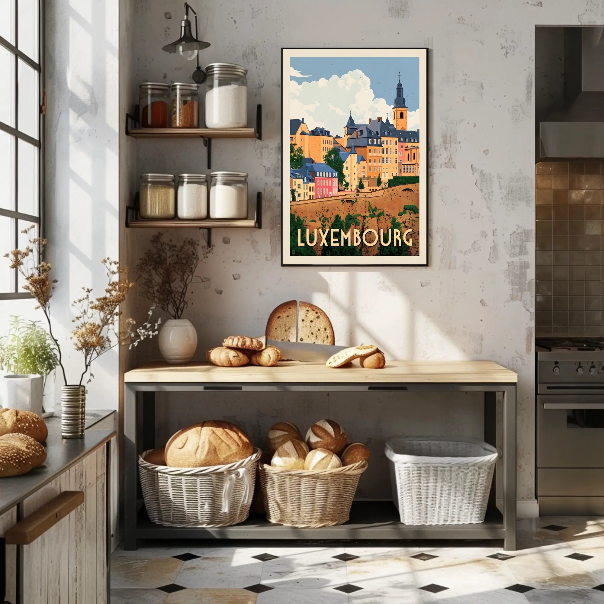 Luxembourg Cityscape Vintage Travel Art Poster PosterGoat