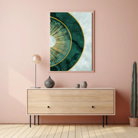 Luxurious Gold Sunburst Abstract on Green Artistic Poster PosterGoat