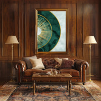 Luxurious Gold Sunburst Abstract on Green Artistic Poster PosterGoat