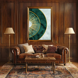 Luxurious Gold Sunburst Abstract on Green Artistic Poster PosterGoat