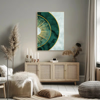 Luxurious Gold Sunburst Abstract on Green Artistic Poster PosterGoat