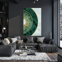 Luxurious Gold Sunburst Abstract on Green Artistic Poster PosterGoat