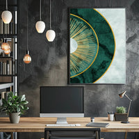 Luxurious Gold Sunburst Abstract on Green Artistic Poster PosterGoat