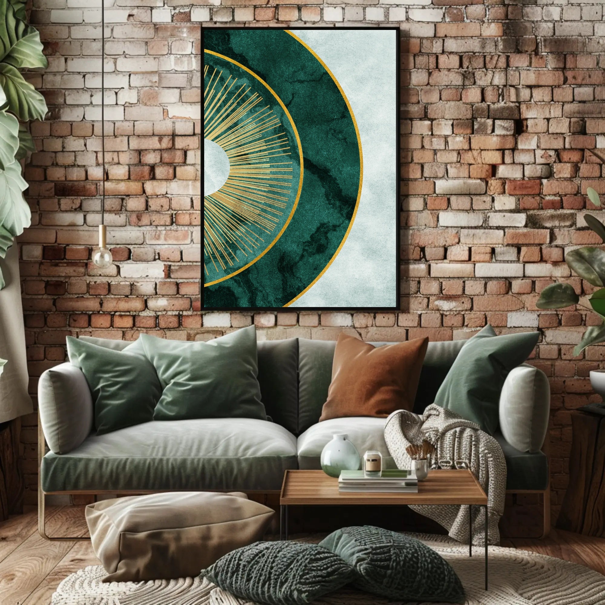 Luxurious Gold Sunburst Abstract on Green Artistic Poster PosterGoat