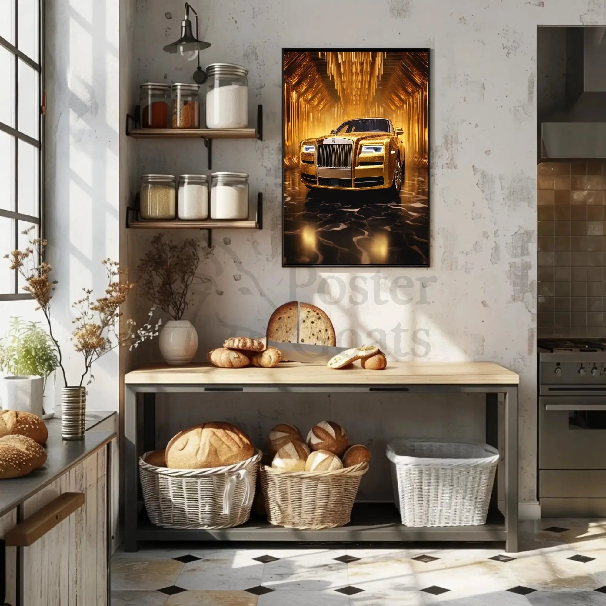 Luxurious Golden Rolls-Royce Abstract Artistic Poster PosterGoat