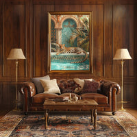 Luxurious Leopard by the Pool Animal Poster PosterGoat