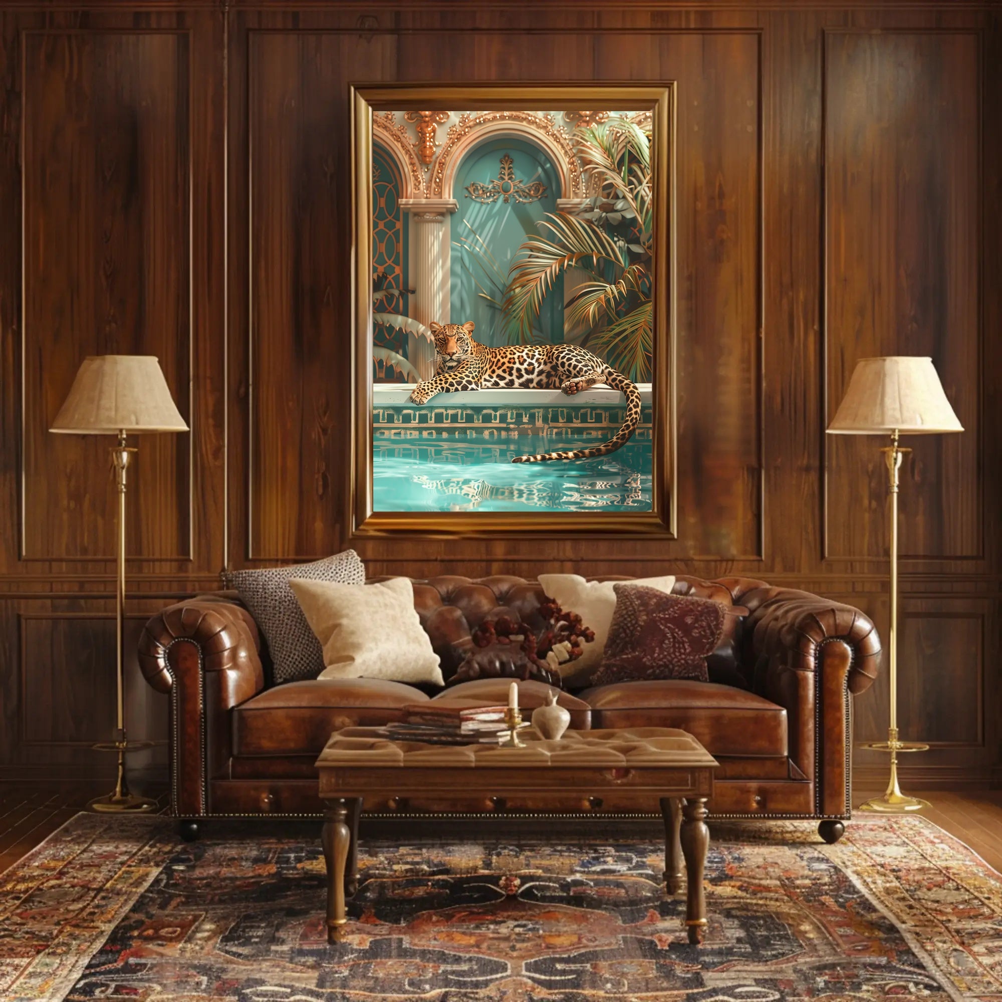 Luxurious Leopard by the Pool Animal Poster PosterGoat