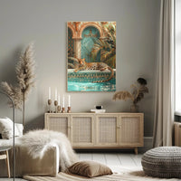 Luxurious Leopard by the Pool Animal Poster PosterGoat